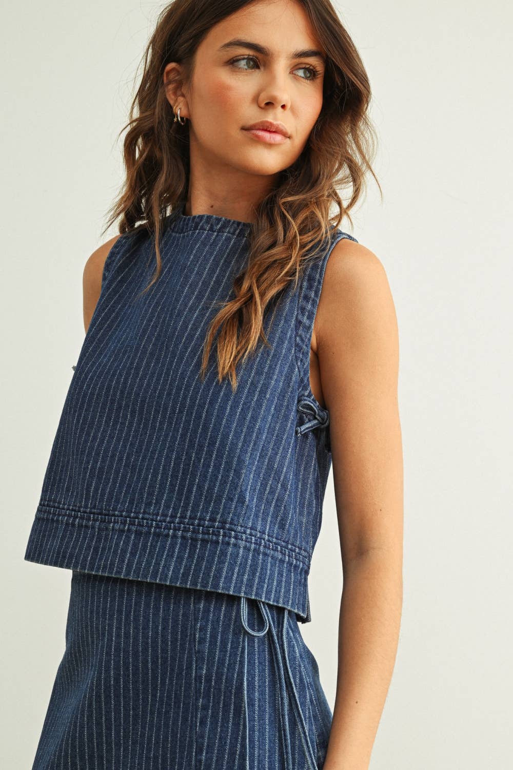 Pinstriped Denim Ärmellos Top