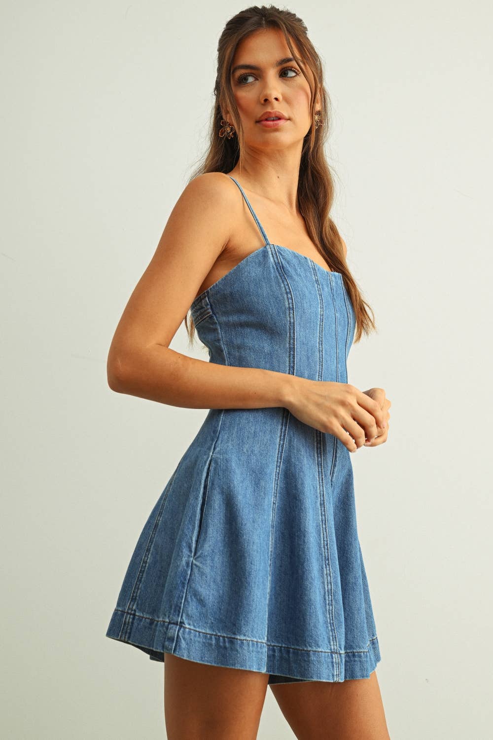 Paneled Washed Denim Romper