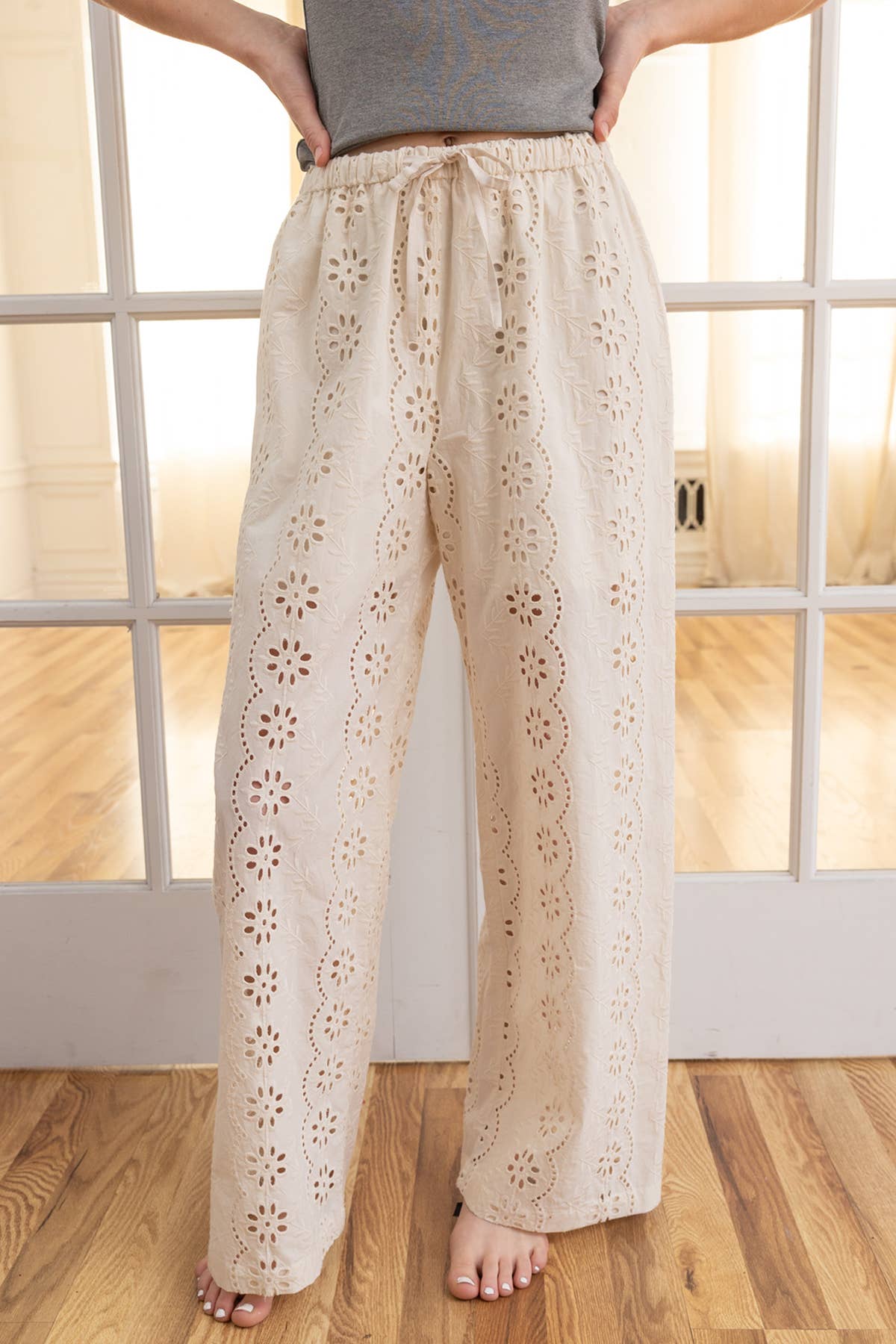 Eyelet bestickt Wide-Leg-Hose