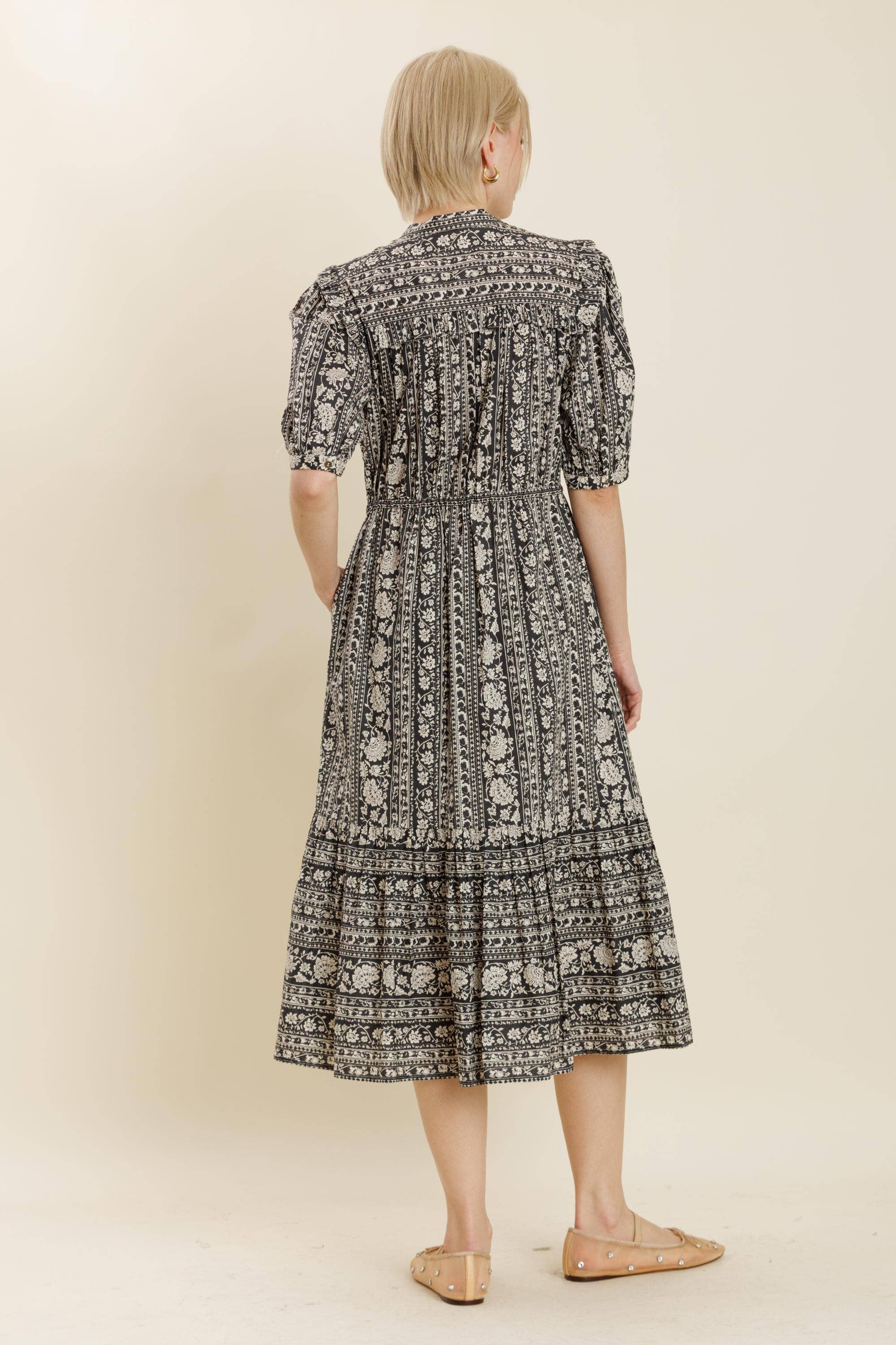Blumen Ruffle Midi Kleid