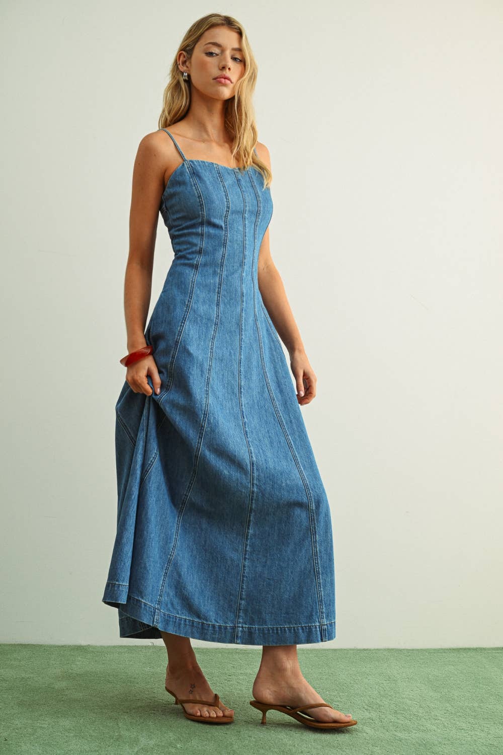 Verkleidung Maxi Washed Denim Kleid