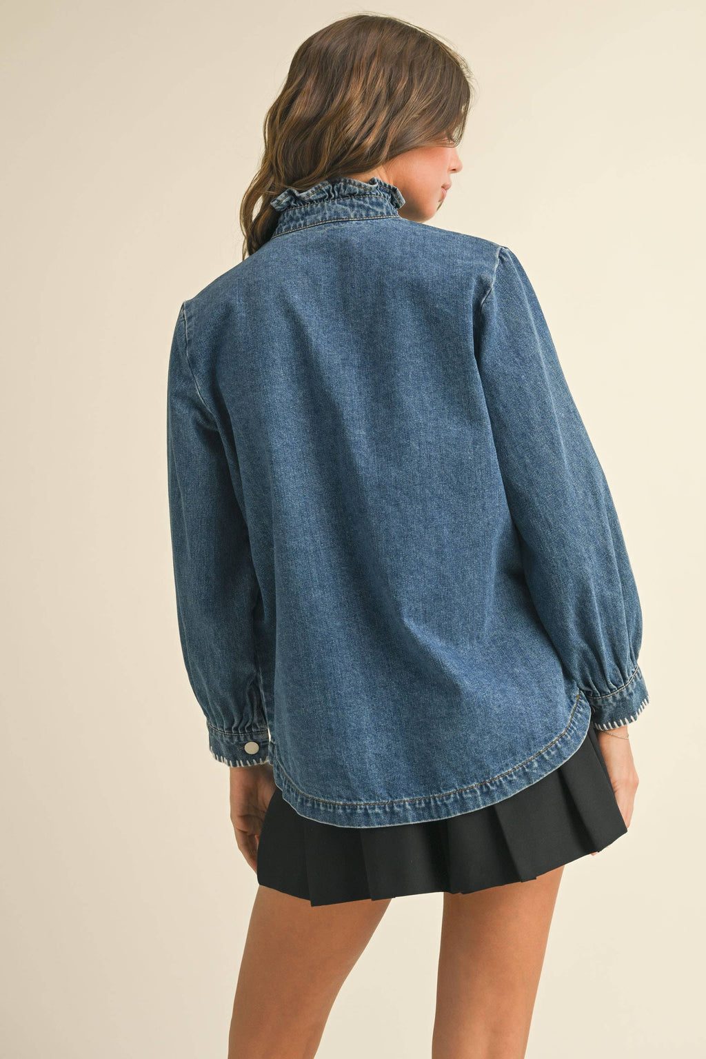 Stitch Detail Ruffled Denim Jacke