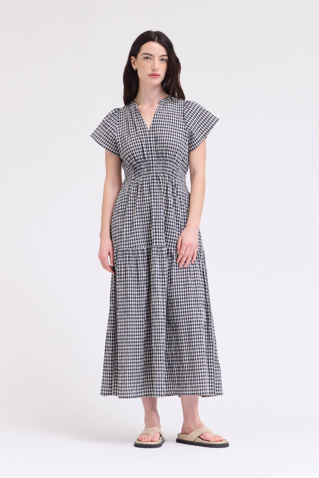 Ruffle Gingham Midi Kleid