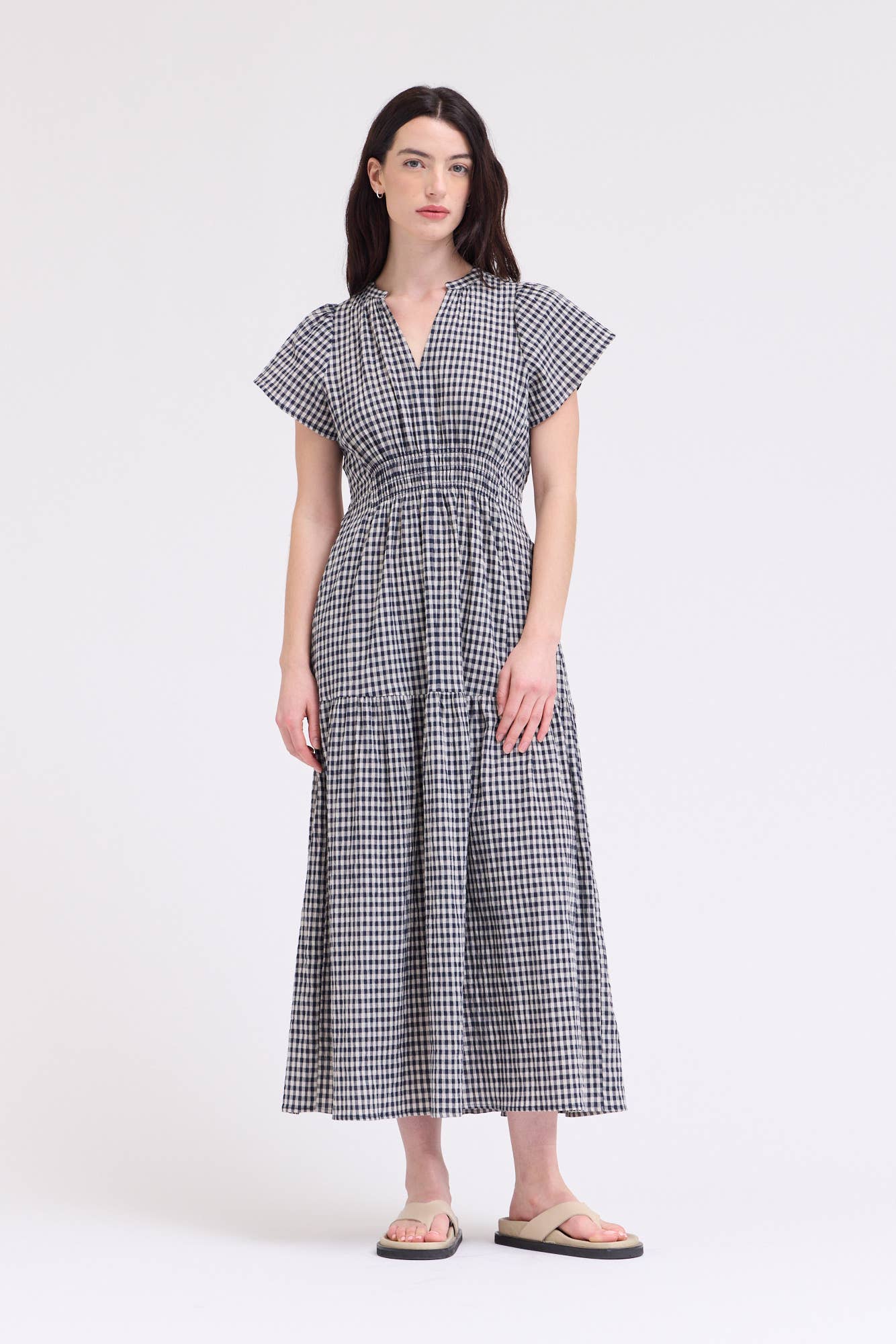 Ruffle Gingham Midi Kleid