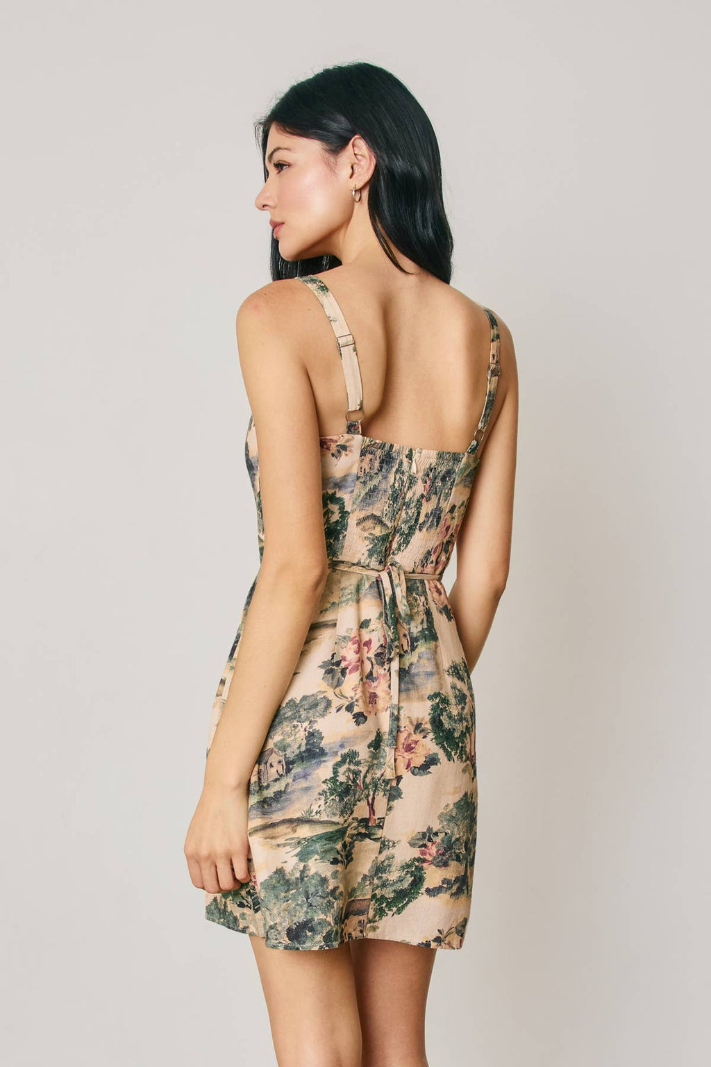 Toile Print Square Neck Mini-Kleid