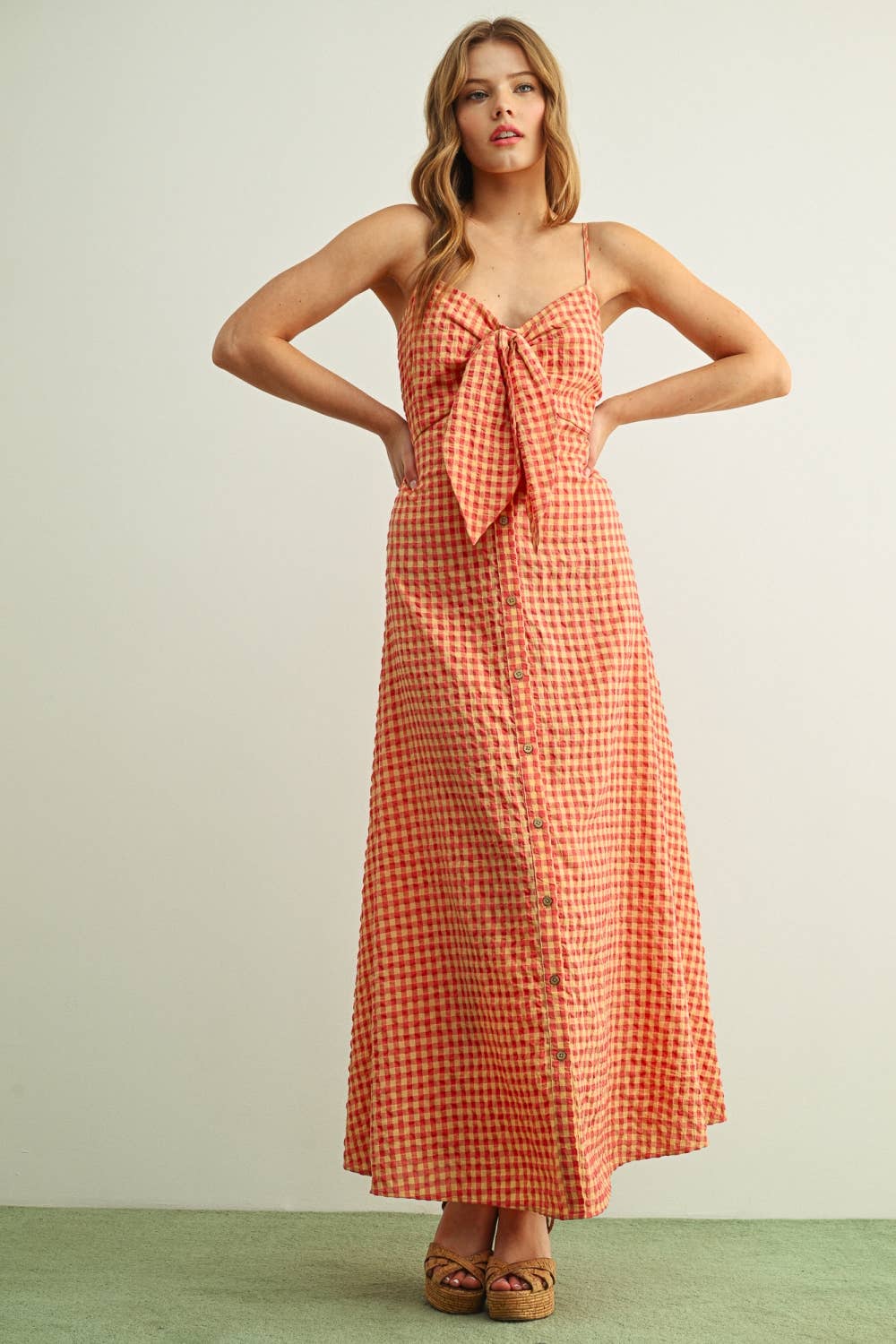 Gingham Patterned Langes Kleid