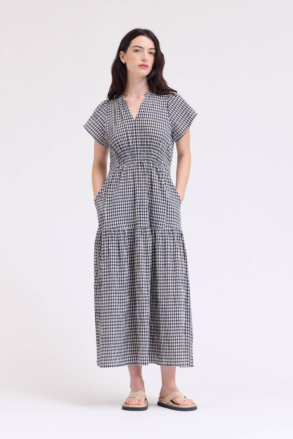 Ruffle Gingham Midi Kleid