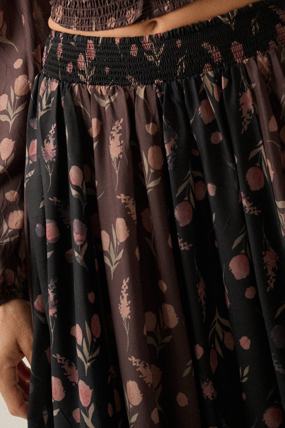 Blumen-Print gewebt Elastic-Waist Gathered Maxi Rock