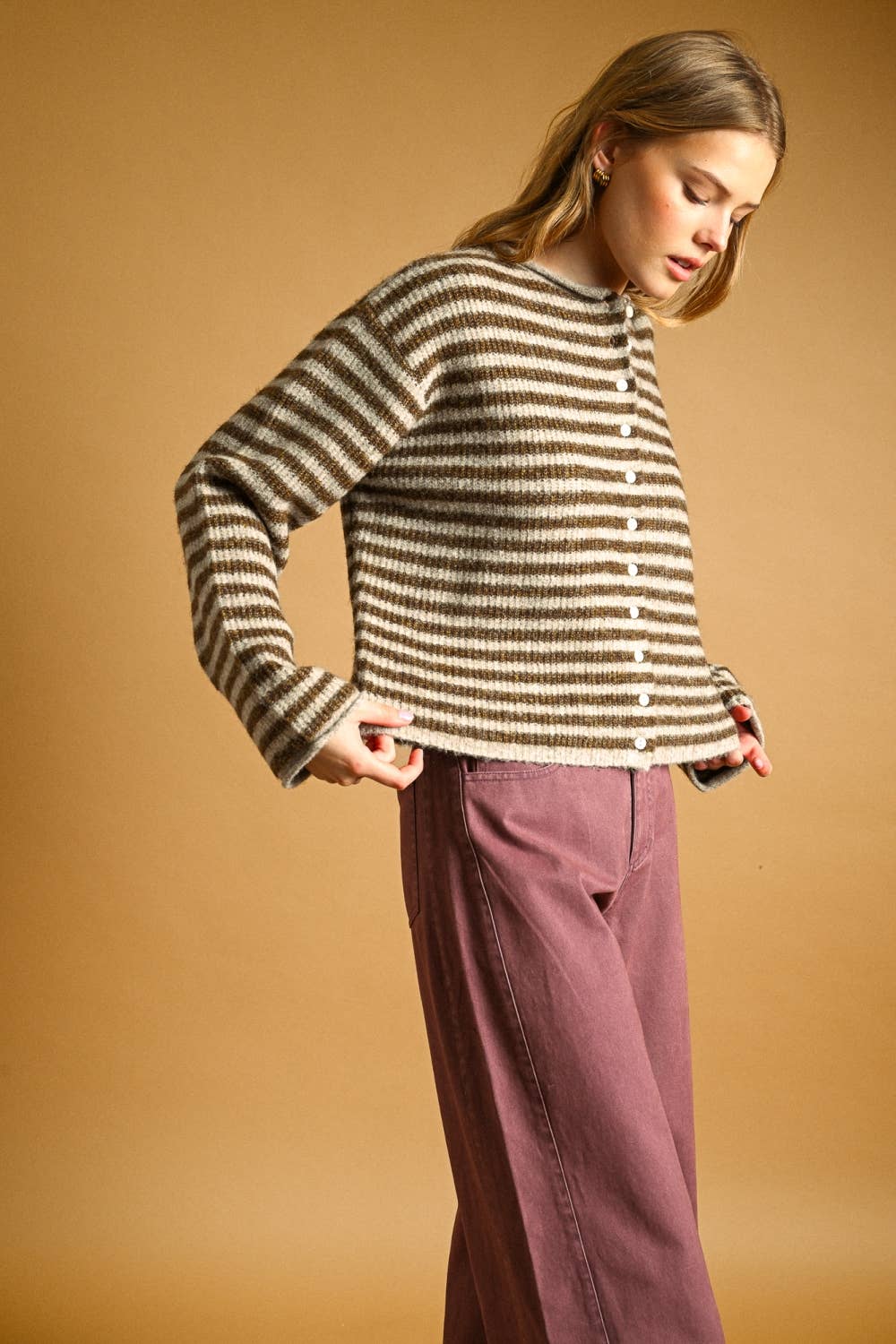 Striped Button Front Pullover Cardigan