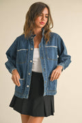 Stitch Detail Ruffled Denim Jacke