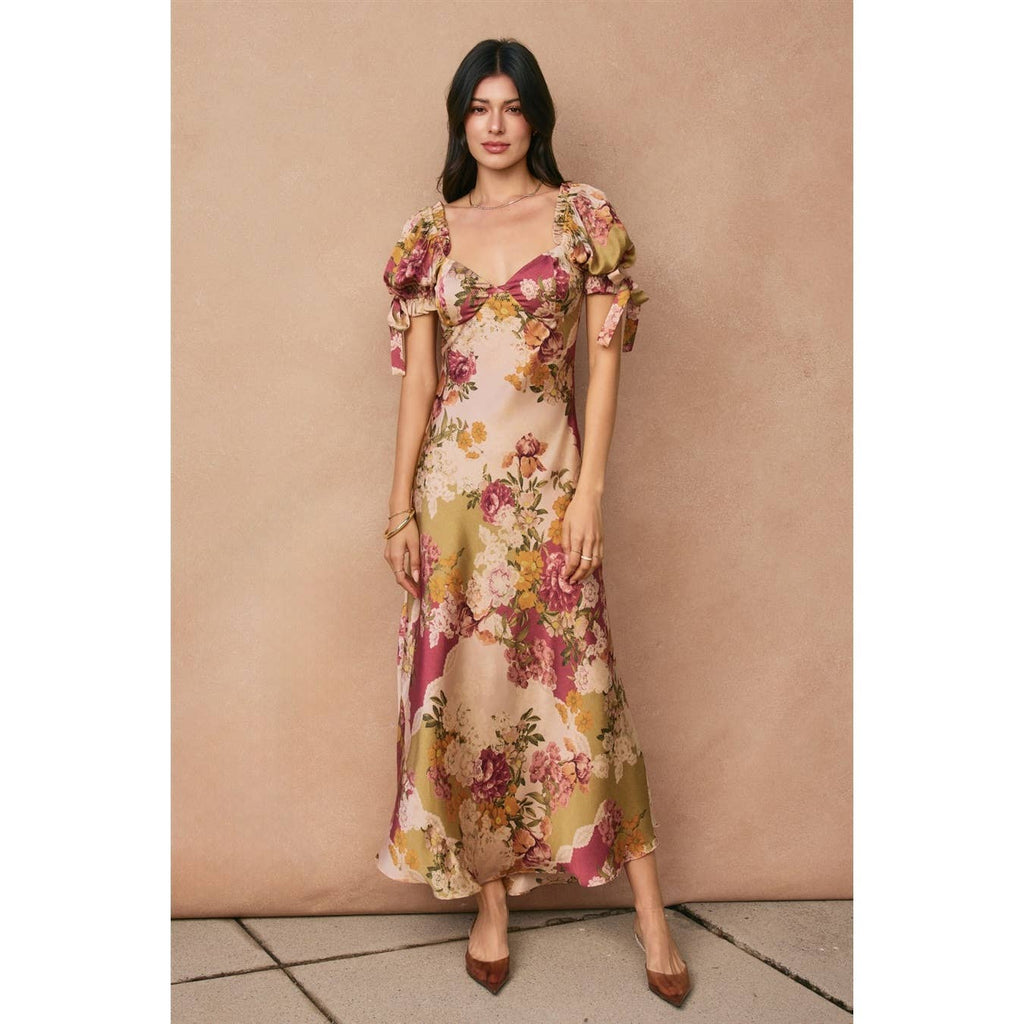 Meadow Romance Bow Tie Puff Sleeve Dress