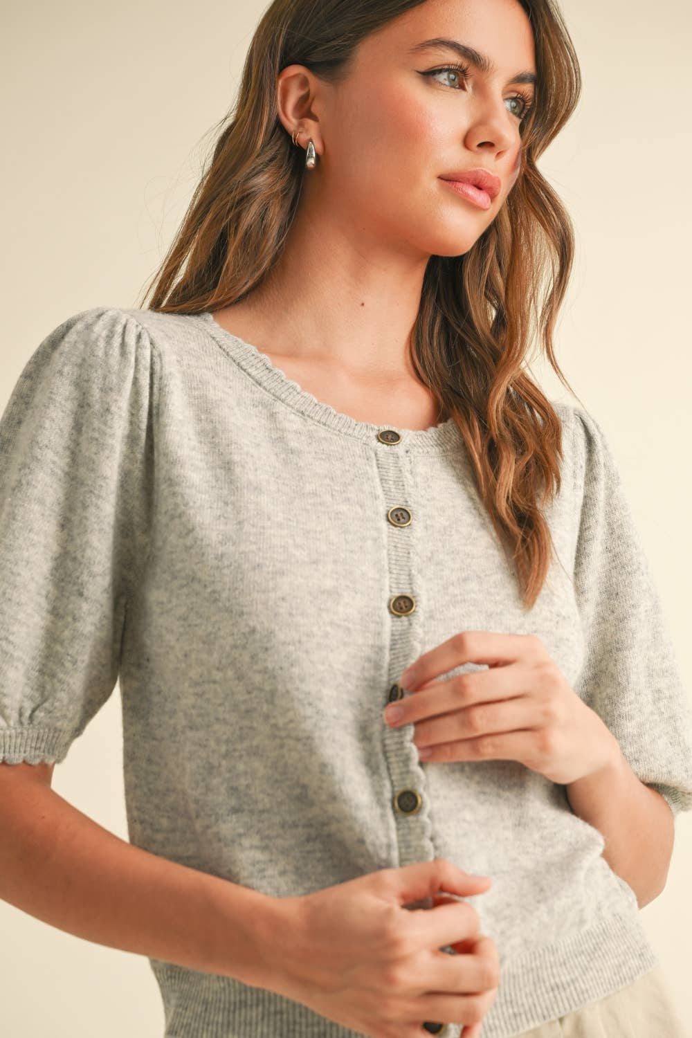 Puff Kurzarm Button Down Strick Cardigan