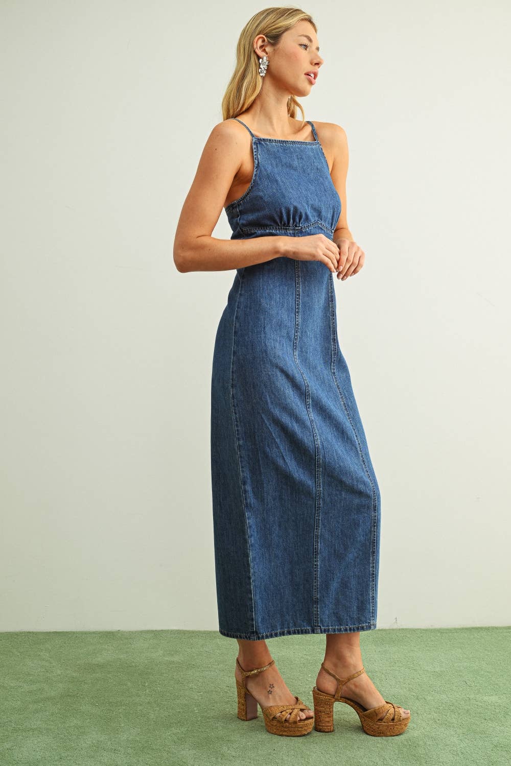 Spaghetti-Strap Leichtgewicht Denim Langkleid