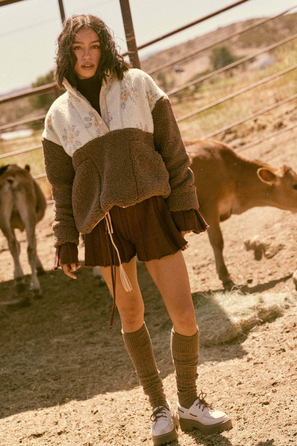 Colorblock Sherpa Fleece Halbschnapp-Pulloverjacke