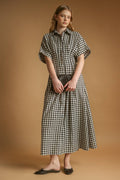 Gingham Pattern Button Down Shirt Kleid