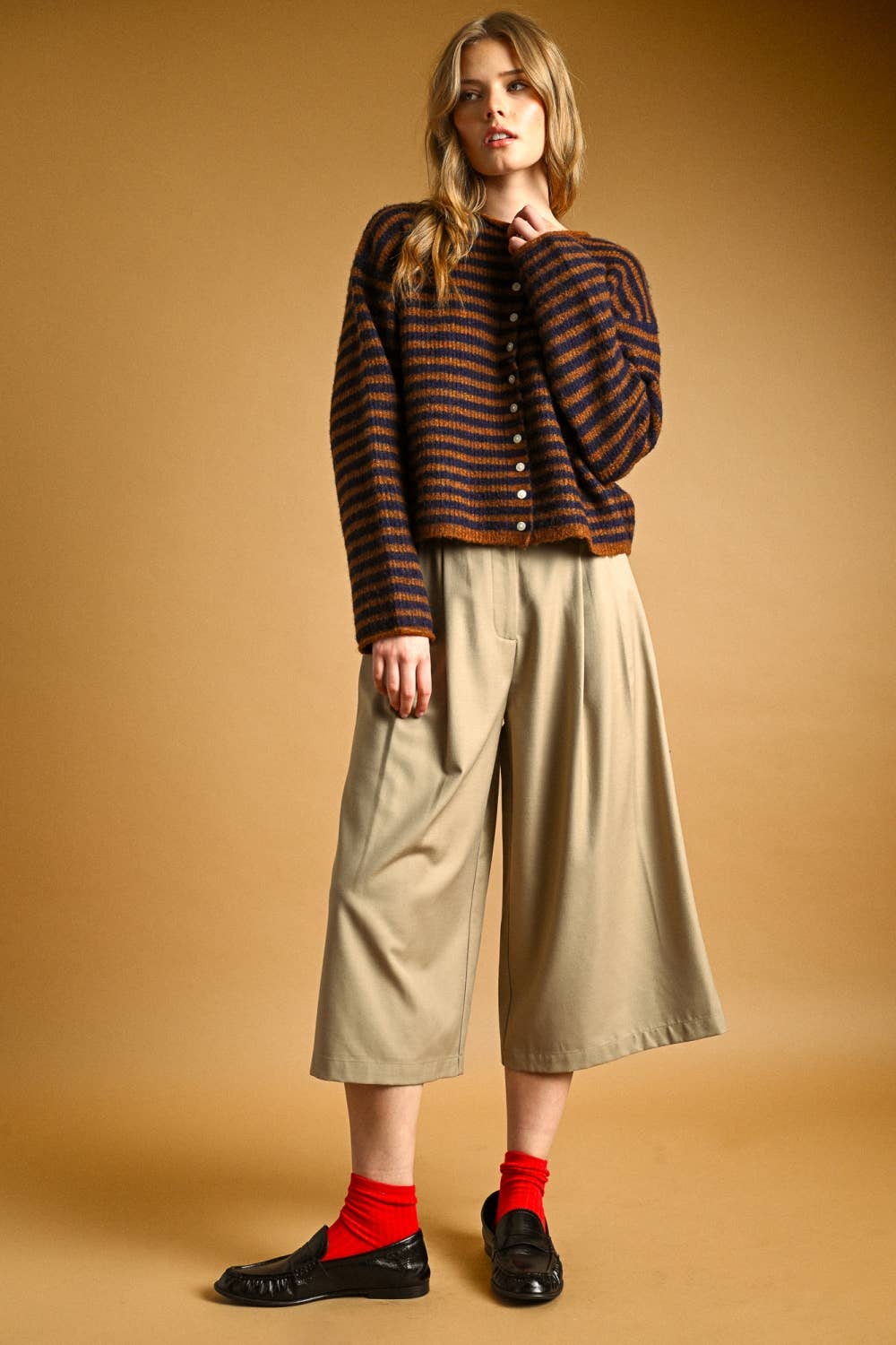 Striped Button Front Pullover Cardigan