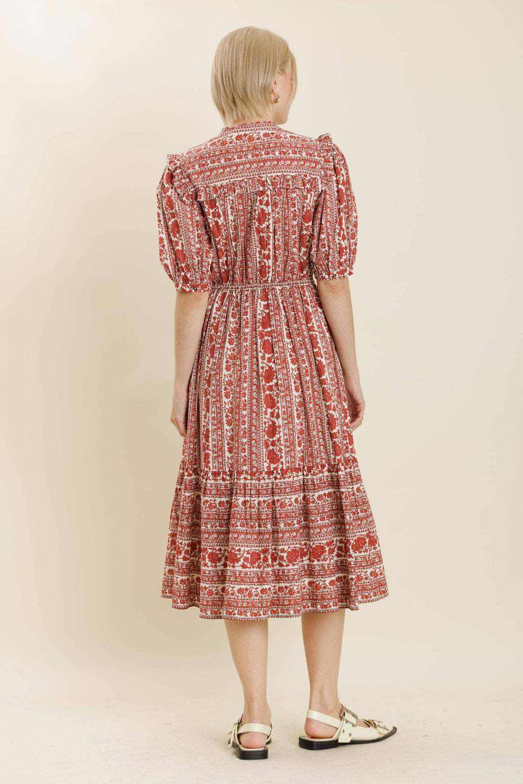 Blumen Ruffle Midi Kleid
