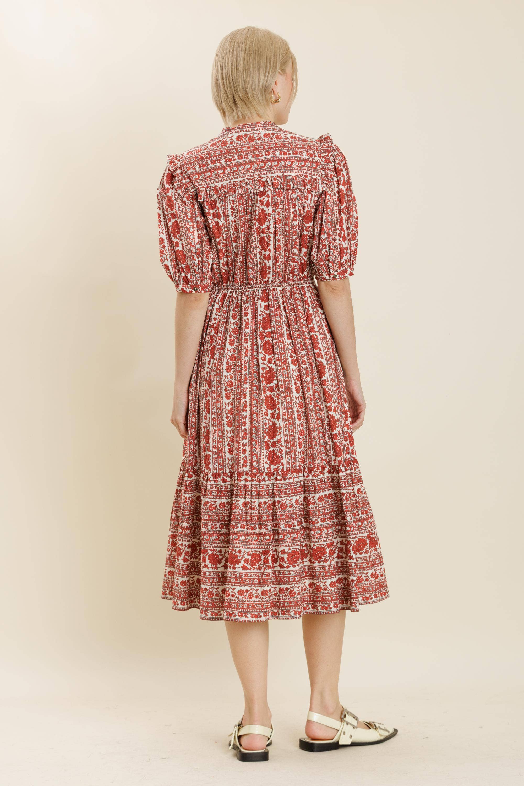 Blumen Ruffle Midi Kleid