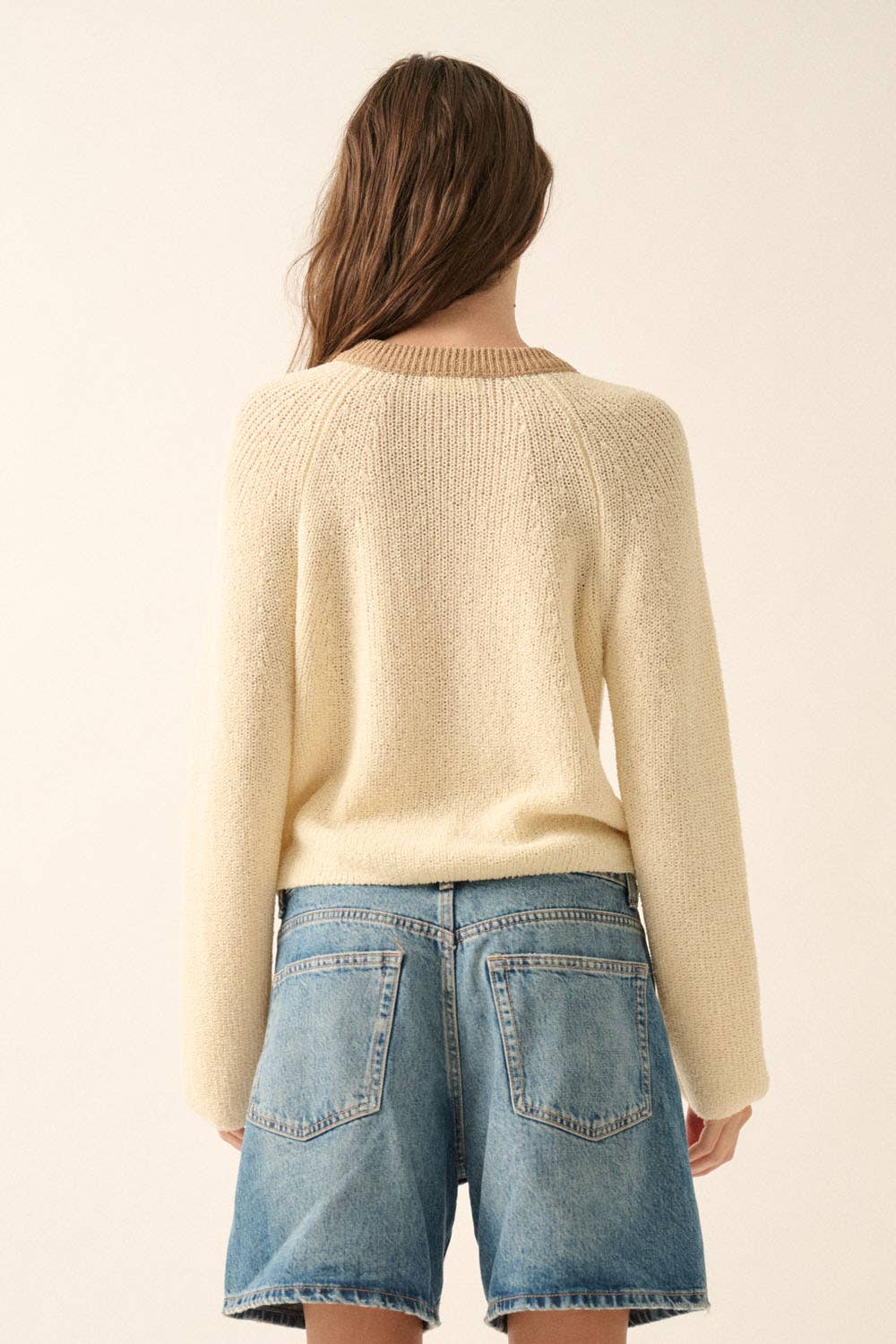 Ribbed Knit Kontrast Cardigan Pullover