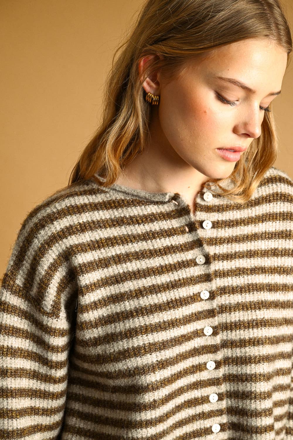 Striped Button Front Pullover Cardigan