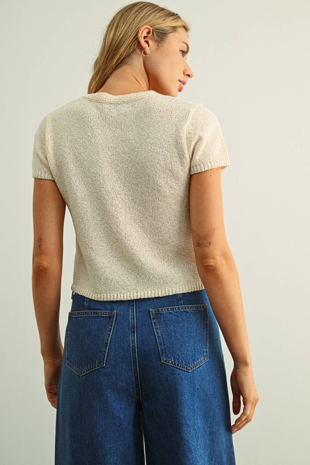 Cap Sleeve Button Front Top