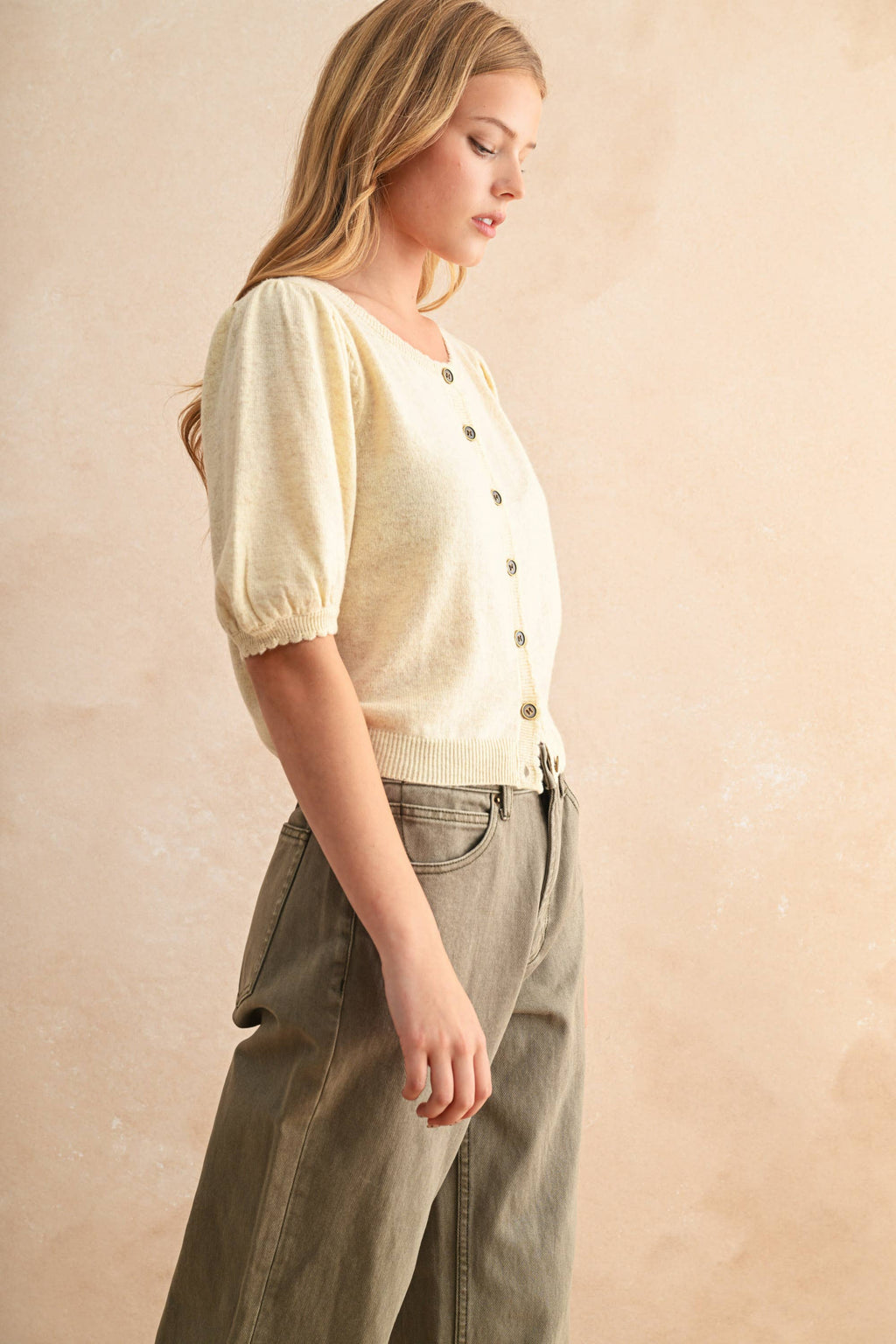Puff Kurzarm Button Down Strick Cardigan