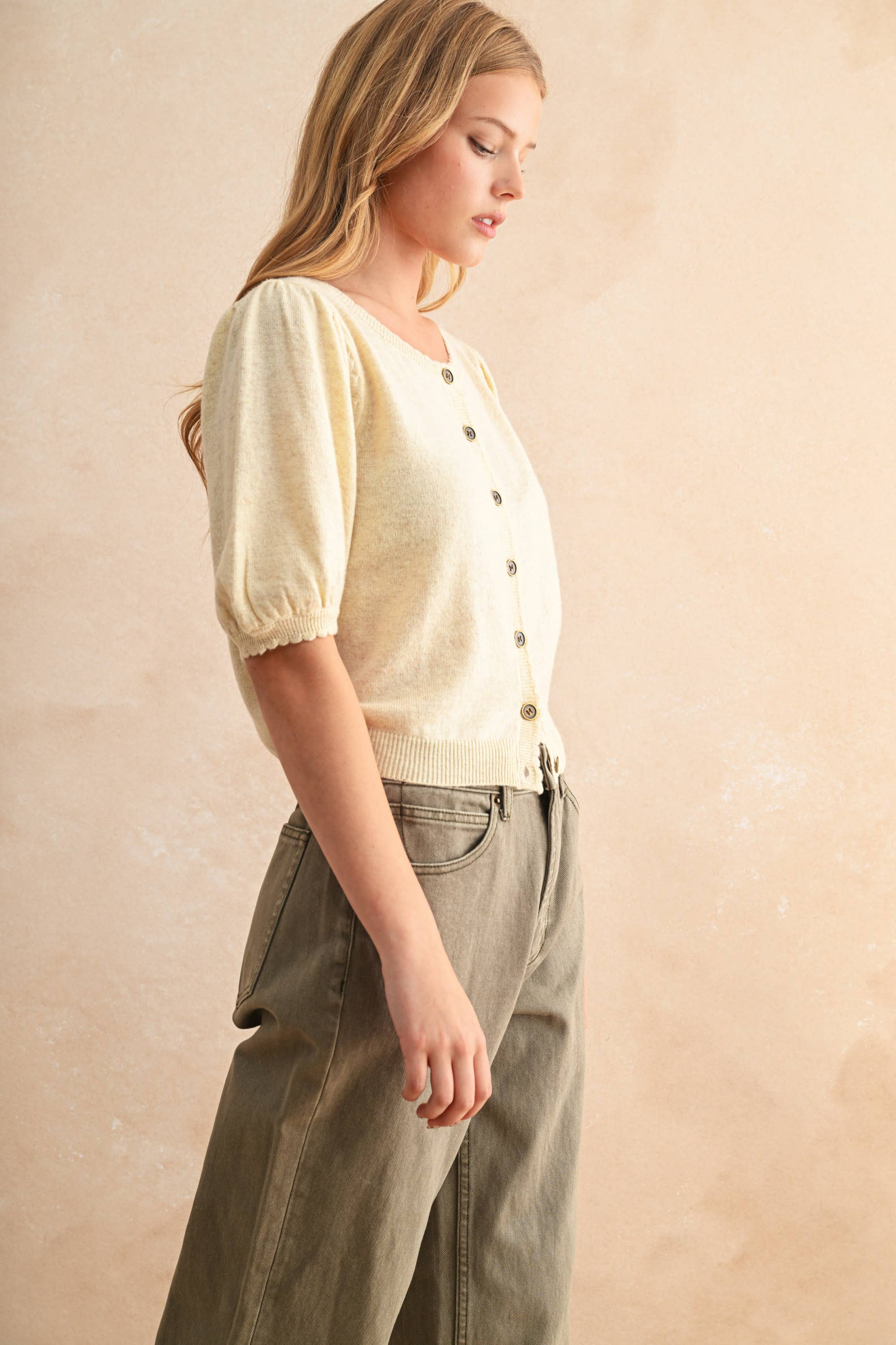 Puff Kurzarm Button Down Strick Cardigan