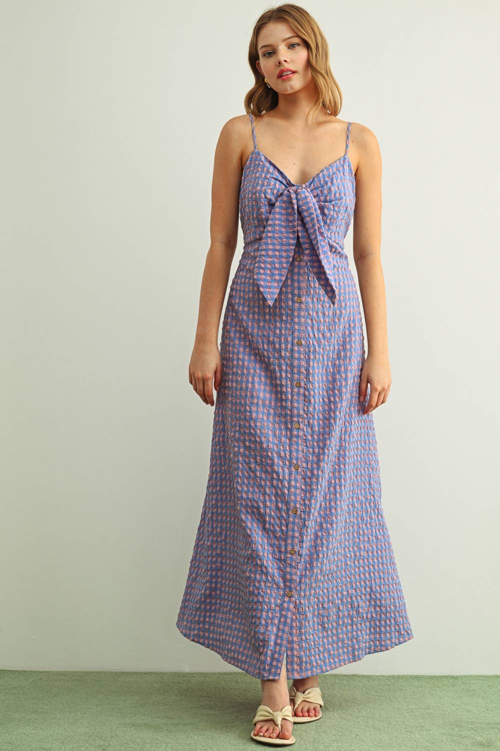 Gingham Patterned Langes Kleid