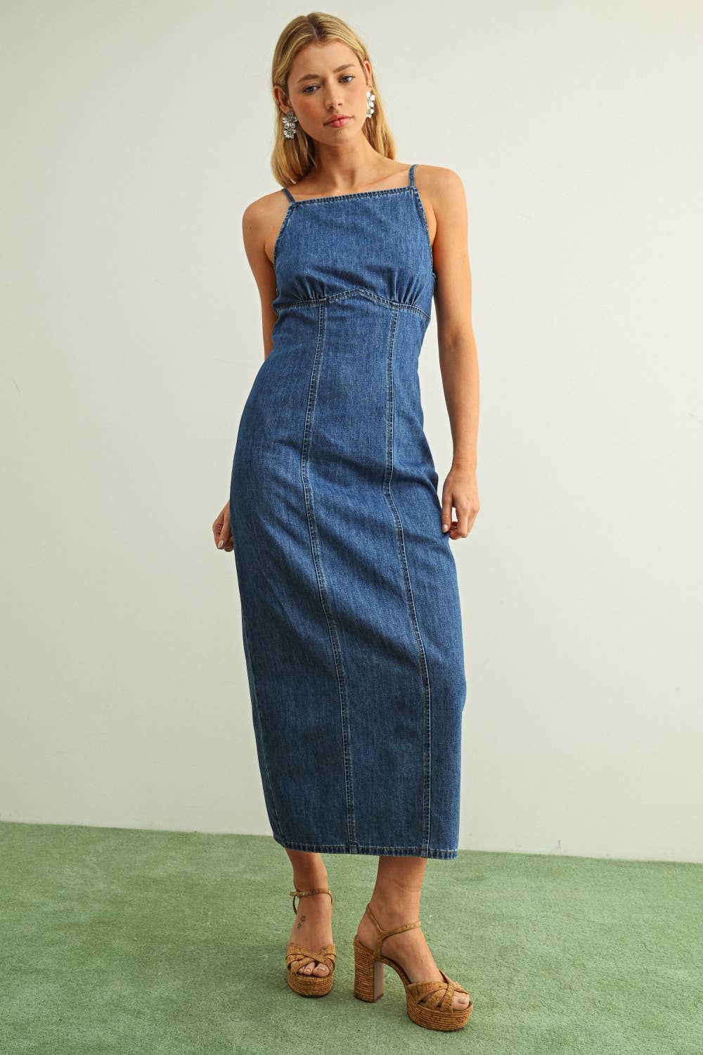 Spaghetti-Strap Leichtgewicht Denim Langkleid