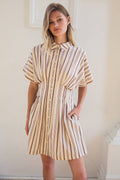 Stripe Dolman-Sleeve Button-Front Mini-Kleid