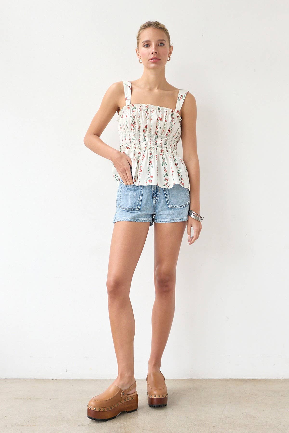 Smocked Ärmellos Top