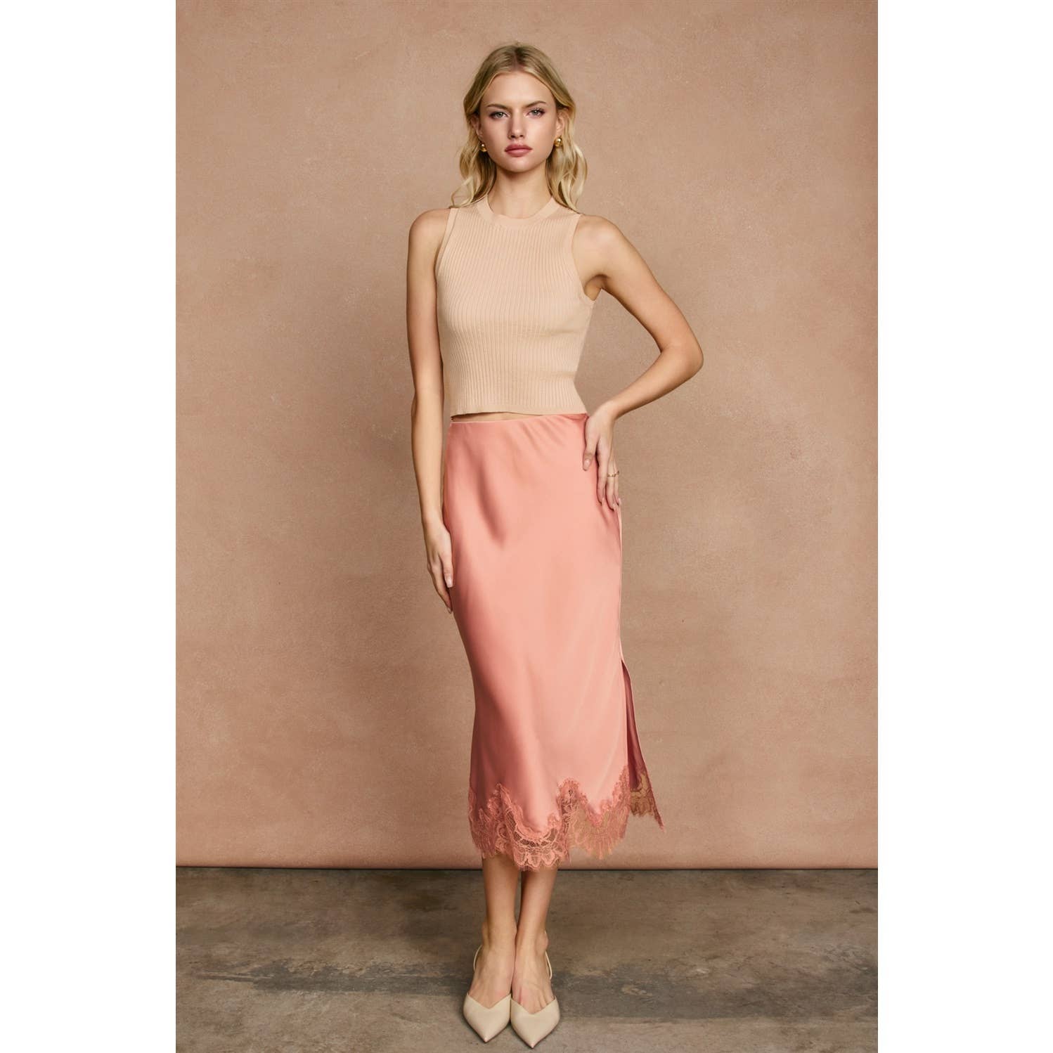 Dull Satin Lace Hem Bleistiftrock
