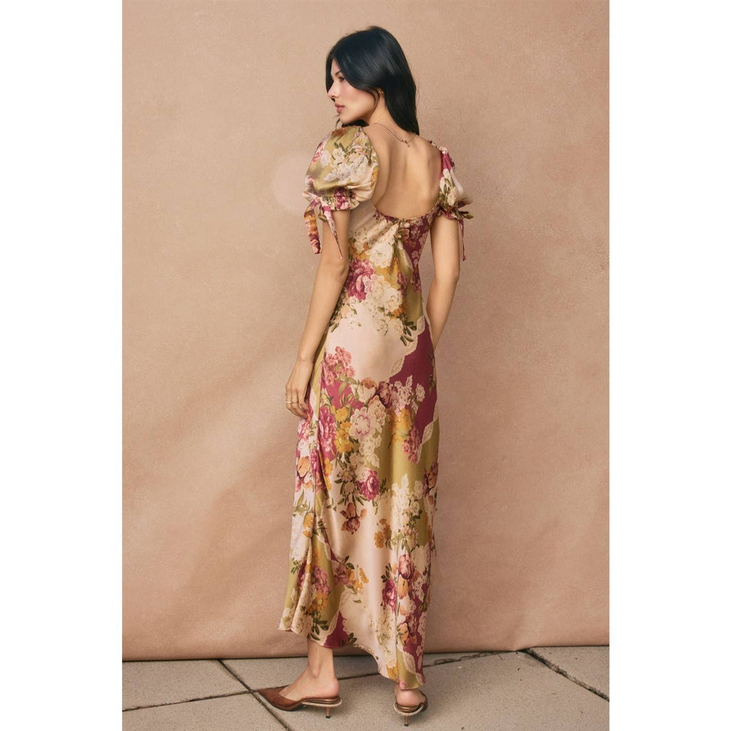 Meadow Romance Bow Tie Puff Sleeve Dress