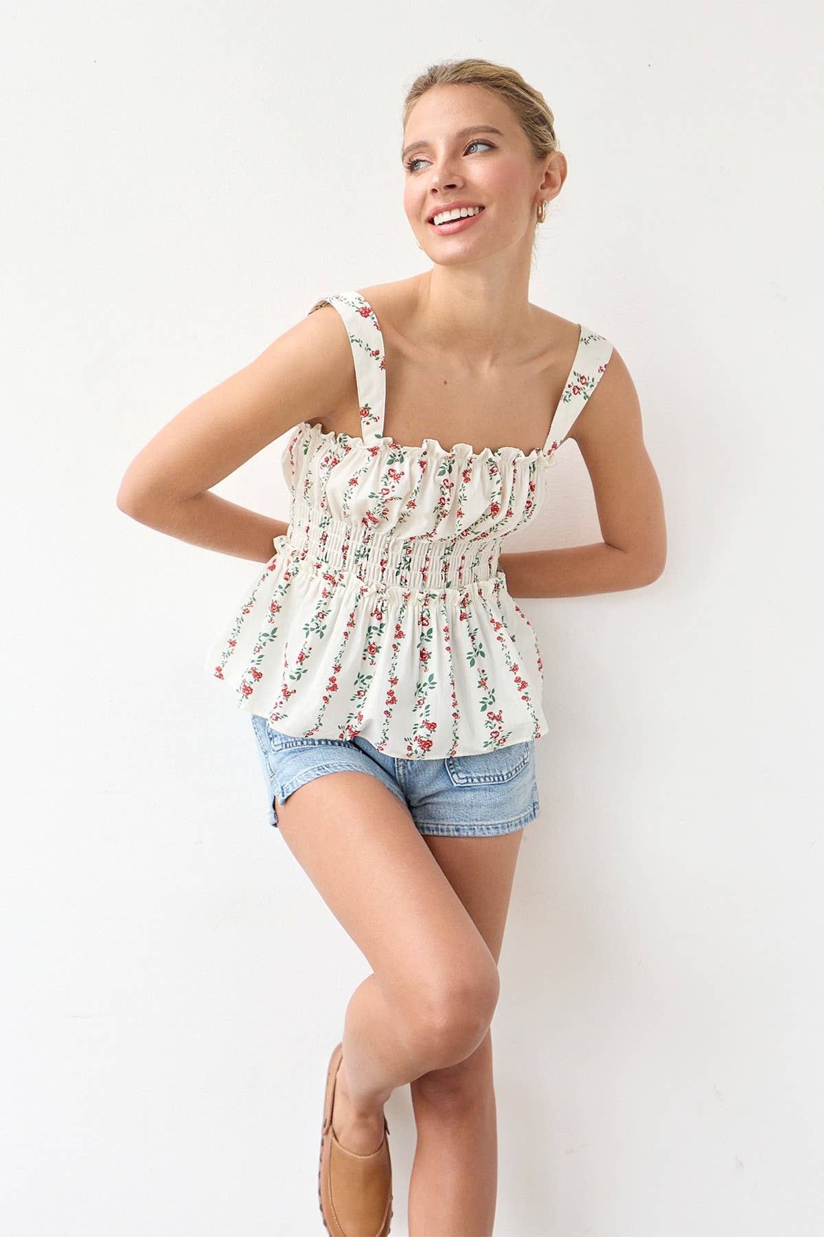Smocked Ärmellos Top