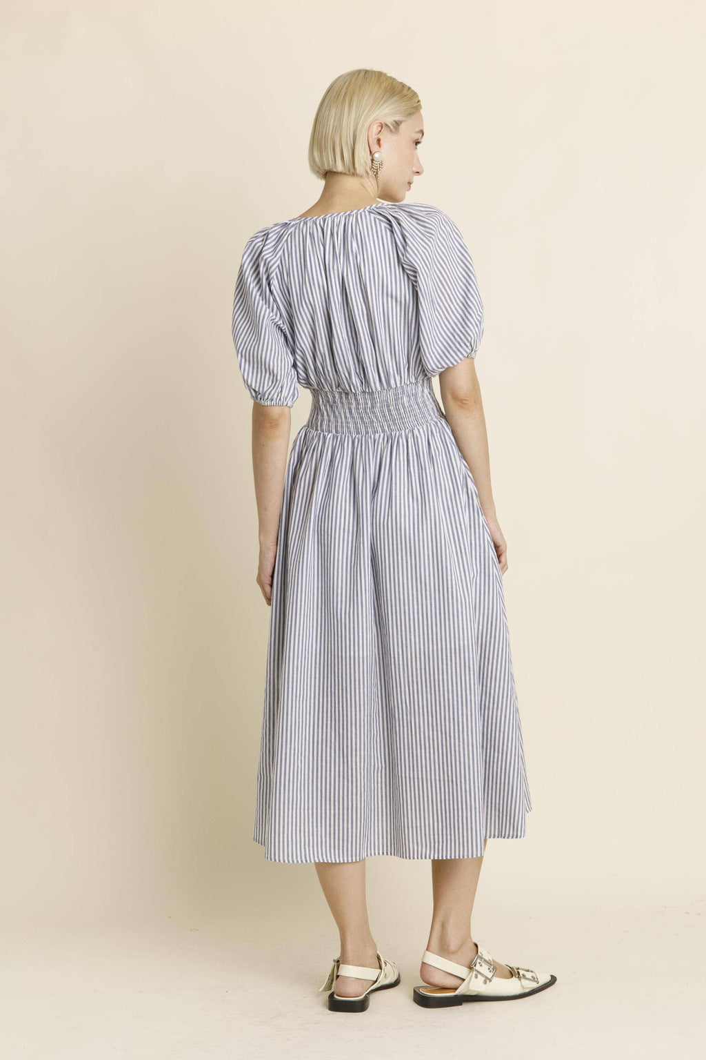 Striped Button Down Midi Kleid