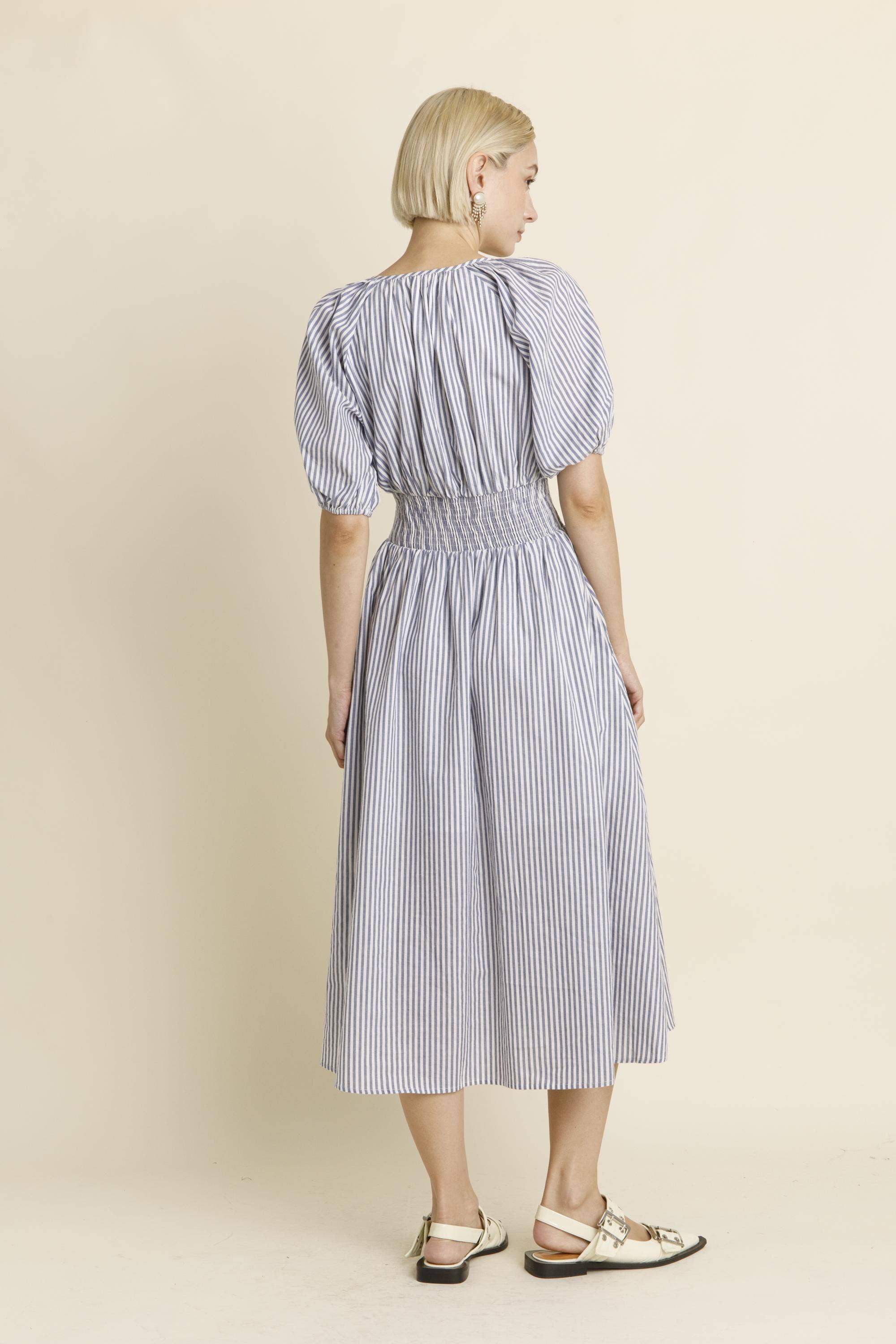 Striped Button Down Midi Kleid