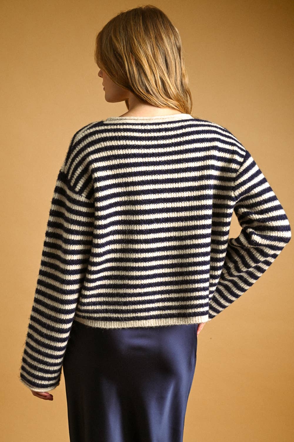 Striped Button Front Pullover Cardigan