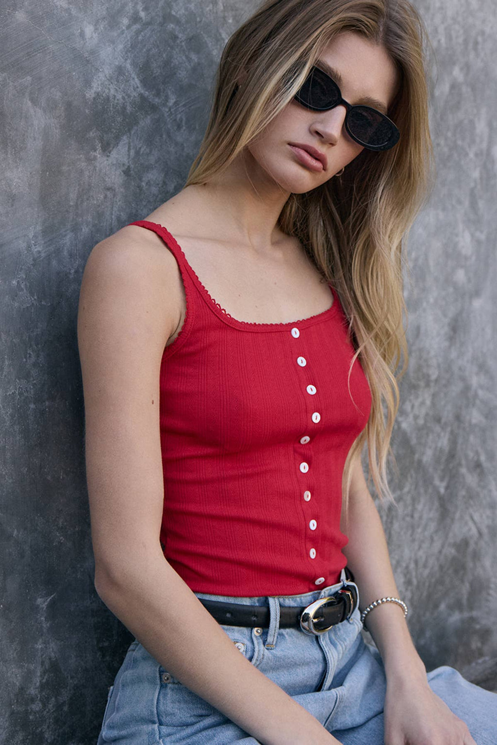 Pointelle Rippenknopf Front Knit Cami