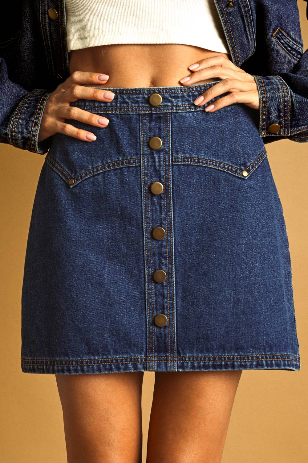 Knopffront Detaillierter Indigo Denim Rock