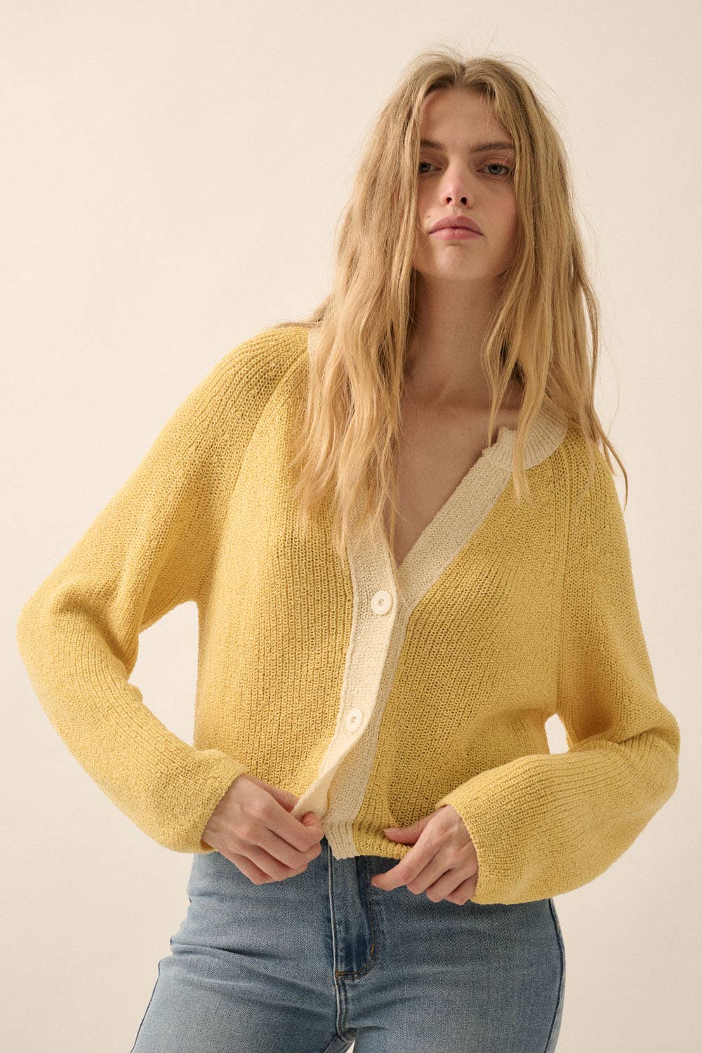 Ribbed Knit Kontrast Cardigan Pullover