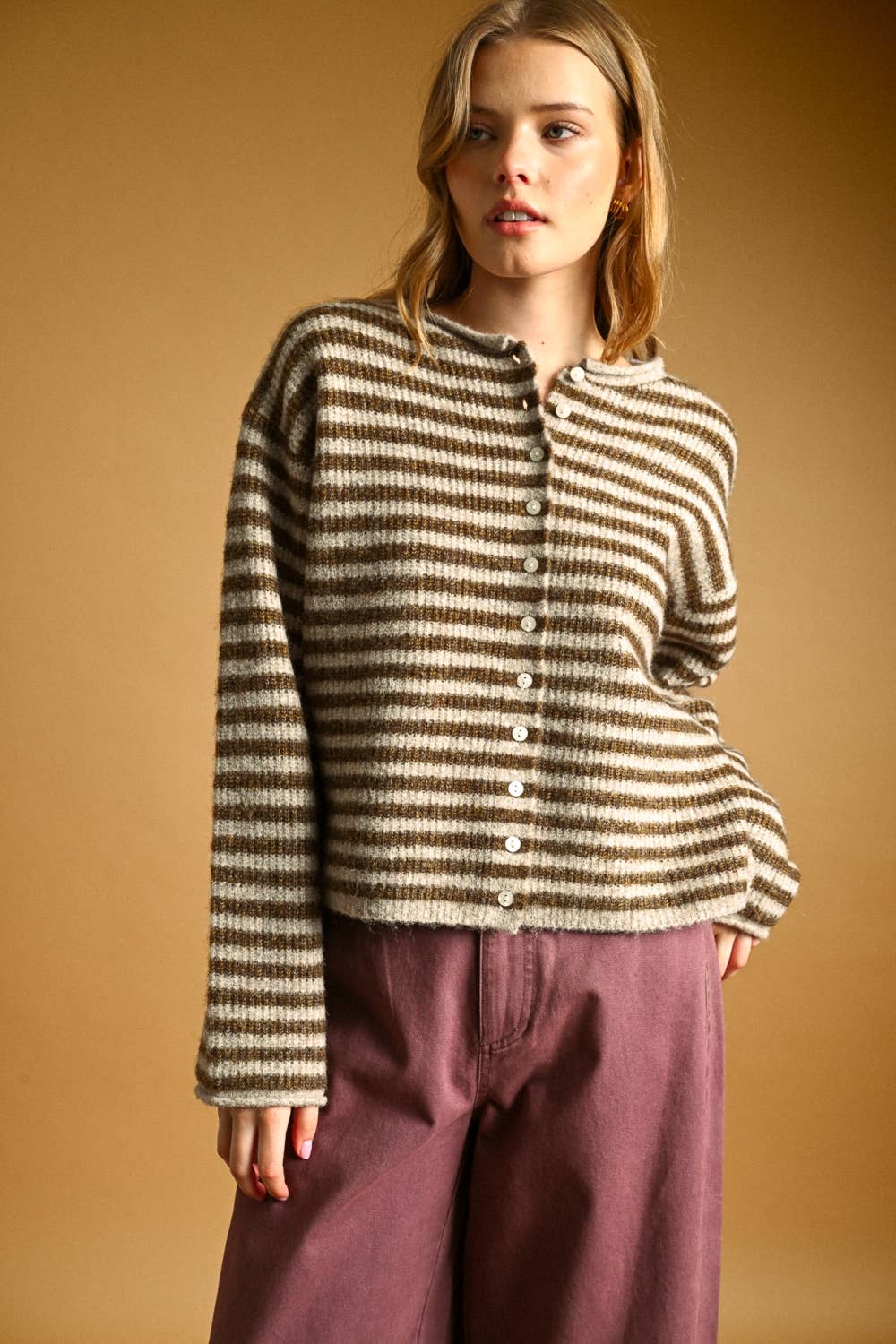 Striped Button Front Pullover Cardigan