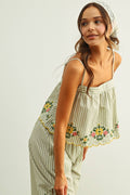 Blumen Stickerei gestreift Top