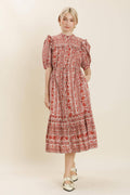 Blumen Ruffle Midi Kleid
