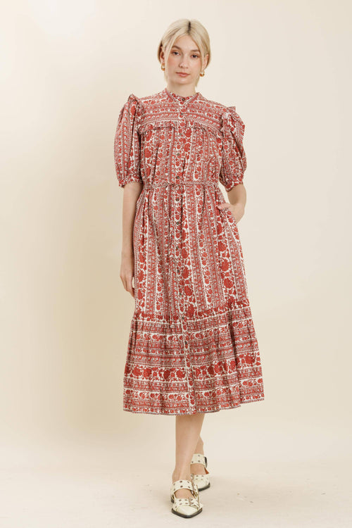 Blumen Ruffle Midi Kleid