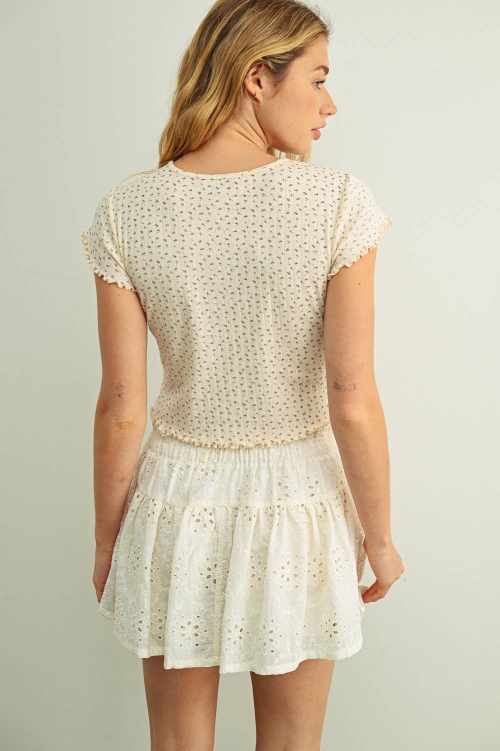 Blumen Printed Kurzarm Crop Top