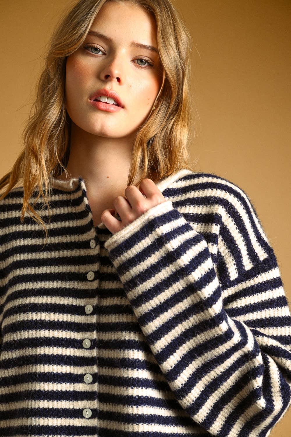 Striped Button Front Pullover Cardigan