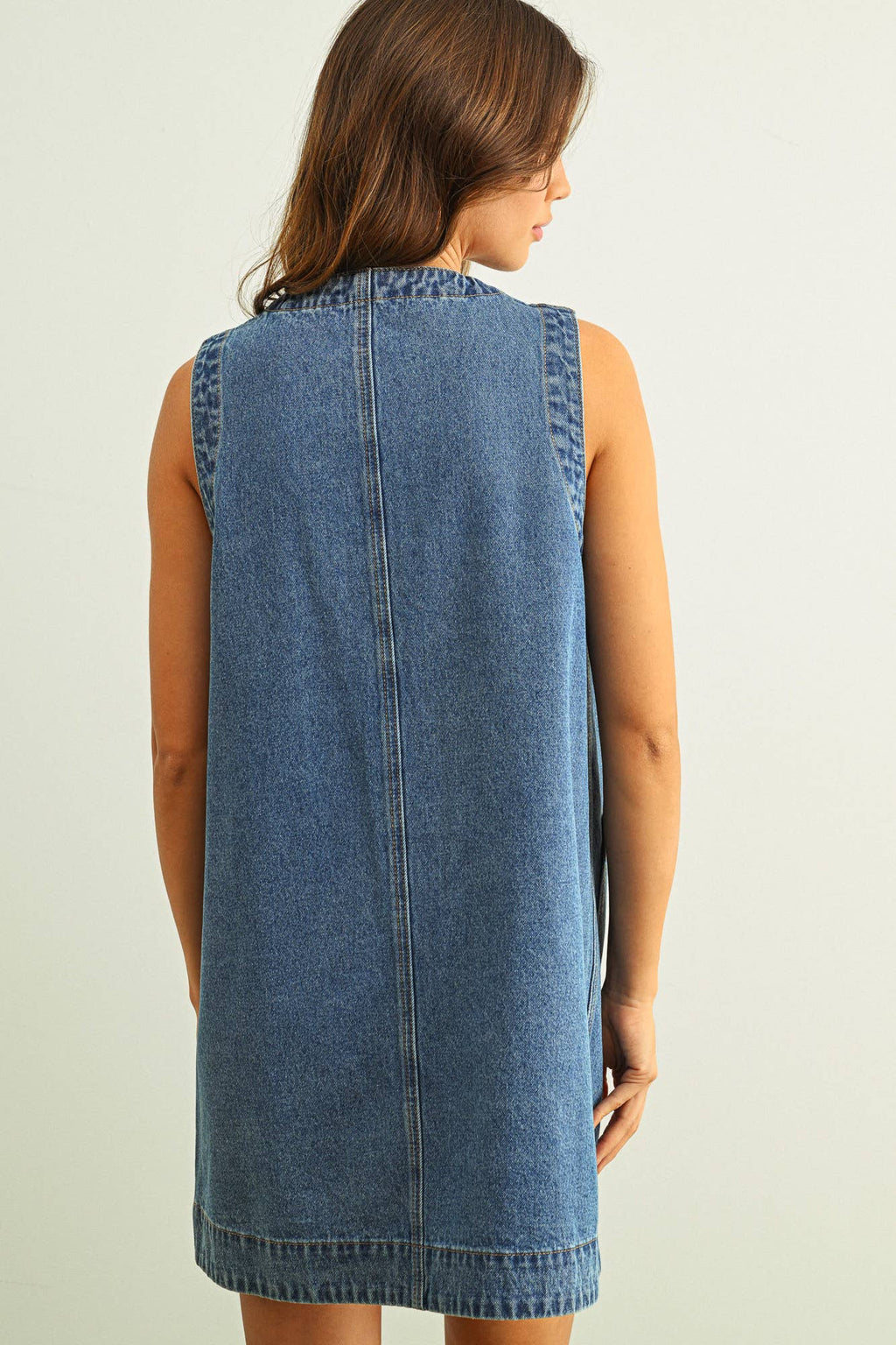 Ärmellos Button Front Wahres Denim-Kleid