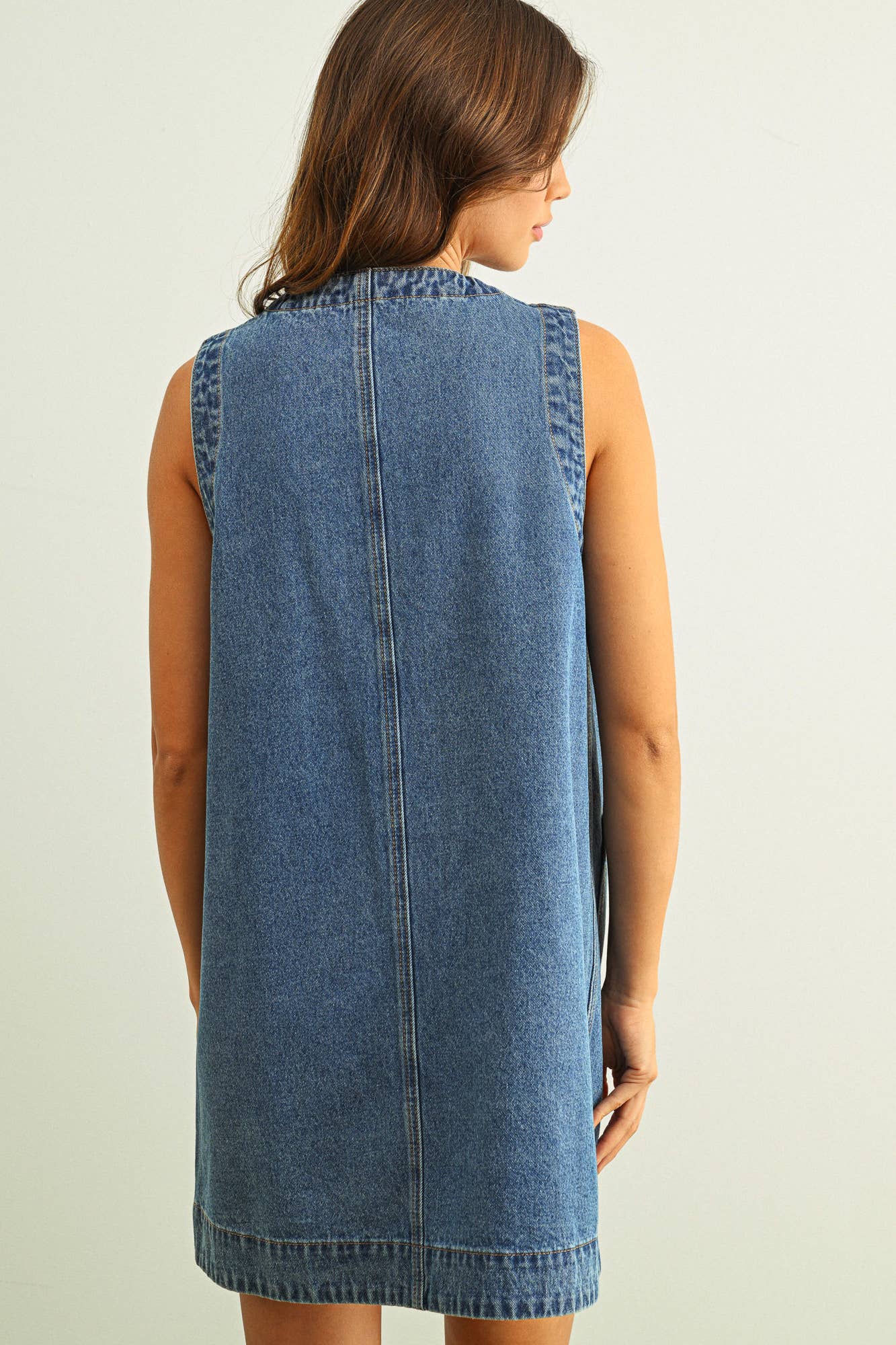 Ärmellos Button Front Wahres Denim-Kleid