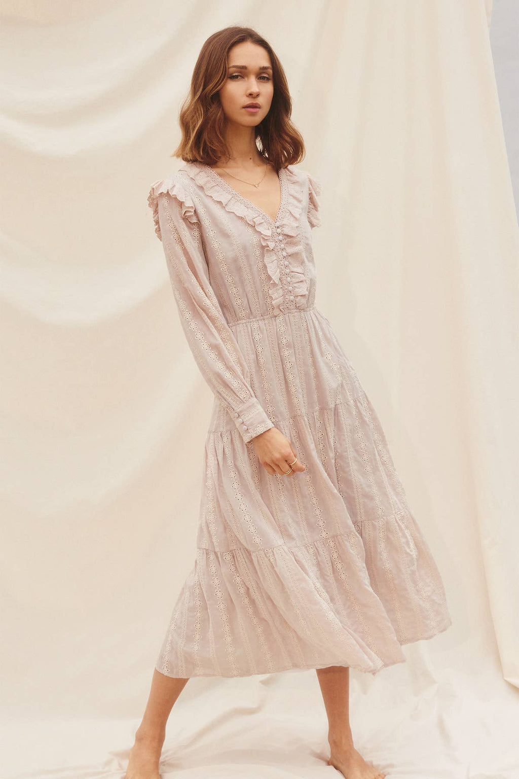 Striped Eyelet Ruffled Tiered Dress