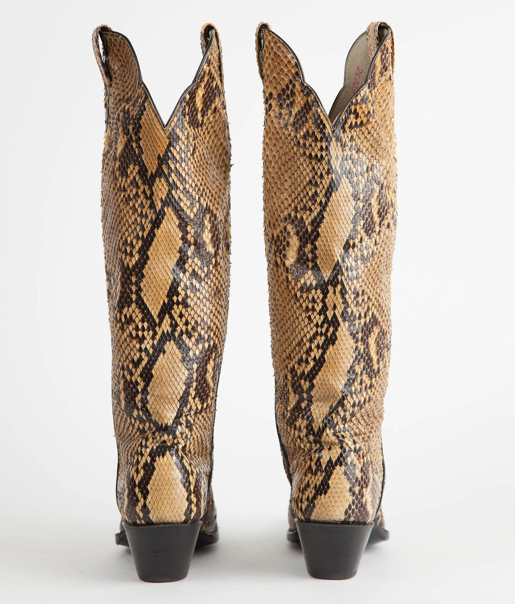 Vintage Larry Mahan Full Python Snakeskin Cowboy Boots - 4.5B